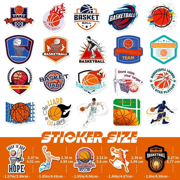 Basketball Stickers 100 Pcs Vinyl Waterproof Basketball Sports Stickers For Water Bottle Laptop Skateboard, Basketball Gifts For