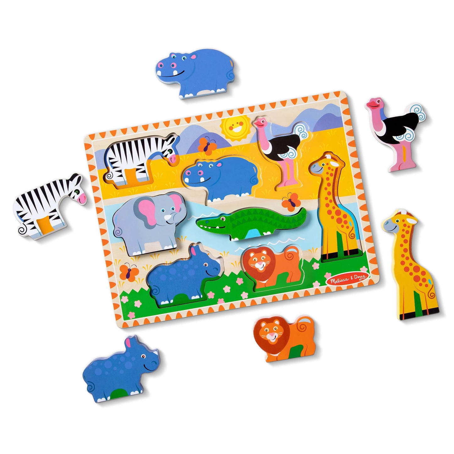 Melissa & Doug Safari Wooden Chunky Puzzle - 8 Pieces - Fsc Certified