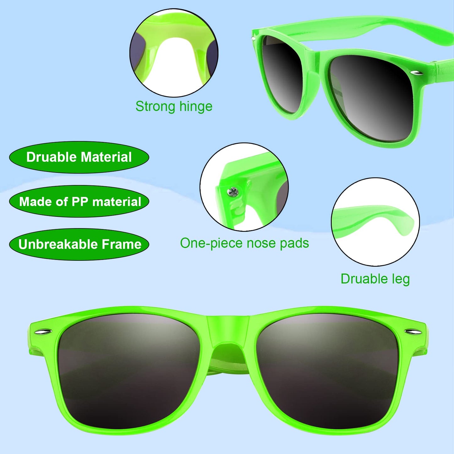 Fepito 24 Pack Party Sunglasses Bulk For Birthday Party Favors Goody Bag Fillers For Beach Pool Party Toys For Adults, Green
