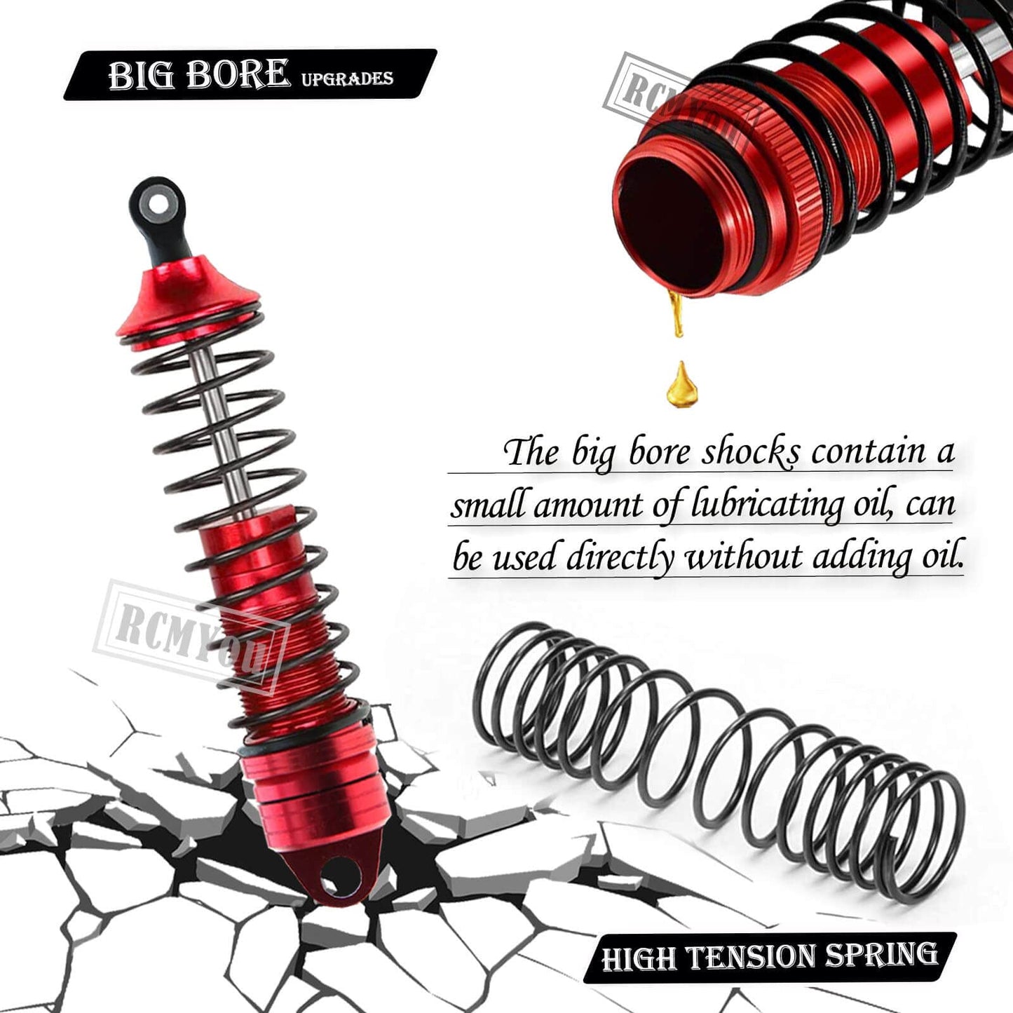 RCMYou RC Shocks & Front Rear Suspension Arm Upgrades Part for 1/10 Slash 4x4 VXL,Rustler 4X4 VXL,Stampede 4X4 VXL,Hoss 4X4 VXL,