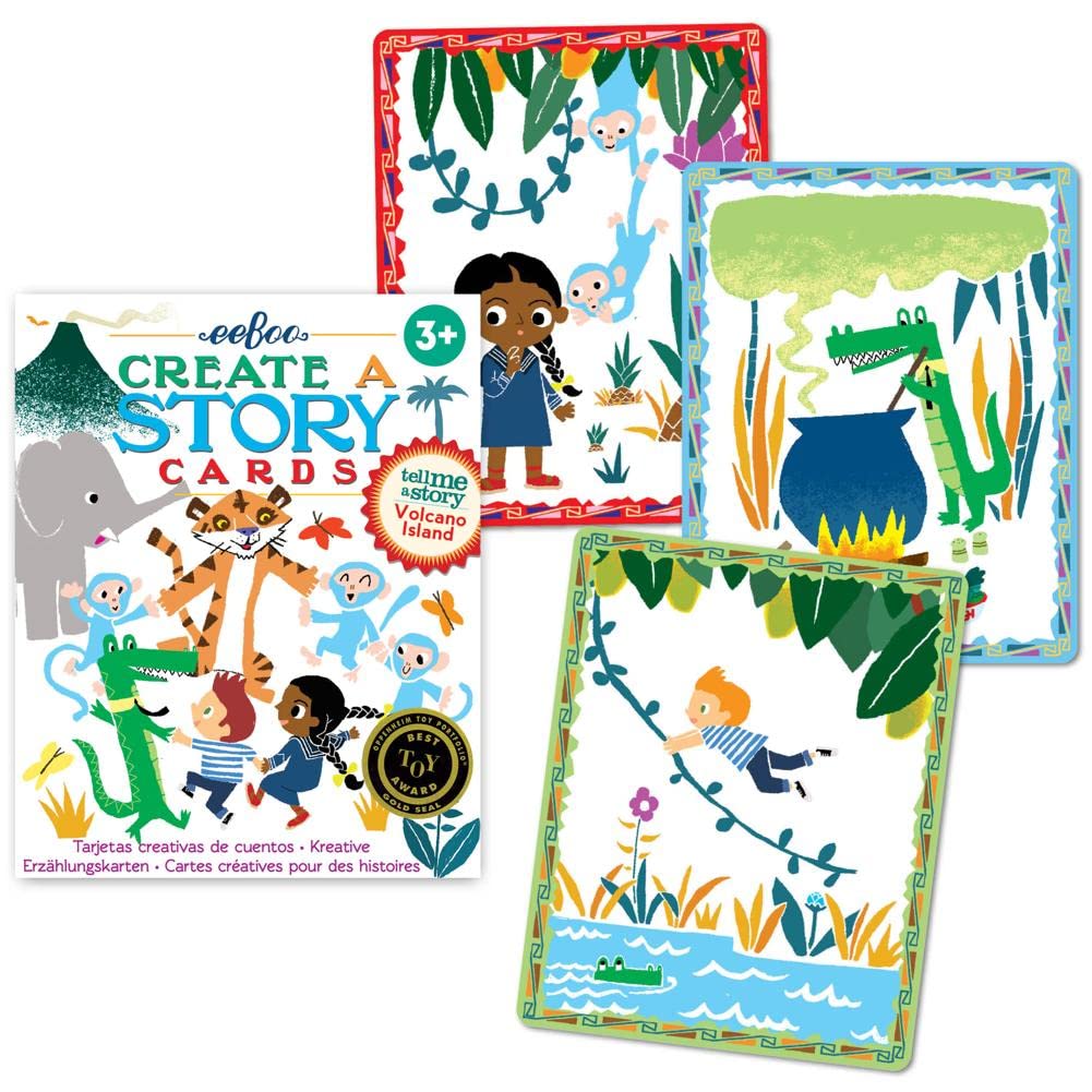 Eeboo: Create A Story Cards, Tell Me A Story, Volcano Island, 36 Cards Included In The Set, Encourages Imagination, Creativity And Story-Telling, For Ages 3 And Up