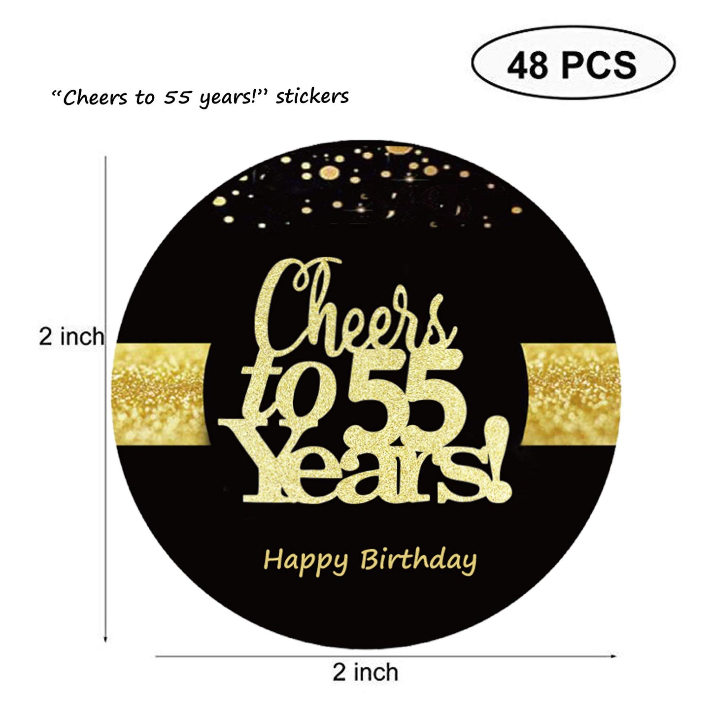 Sumerk 48 Pcs Cheers To 55 Stickers Large Bottle Stickers 55Th Birthday Stickers Card Seals 2 Inches Round Happy Birthday Party