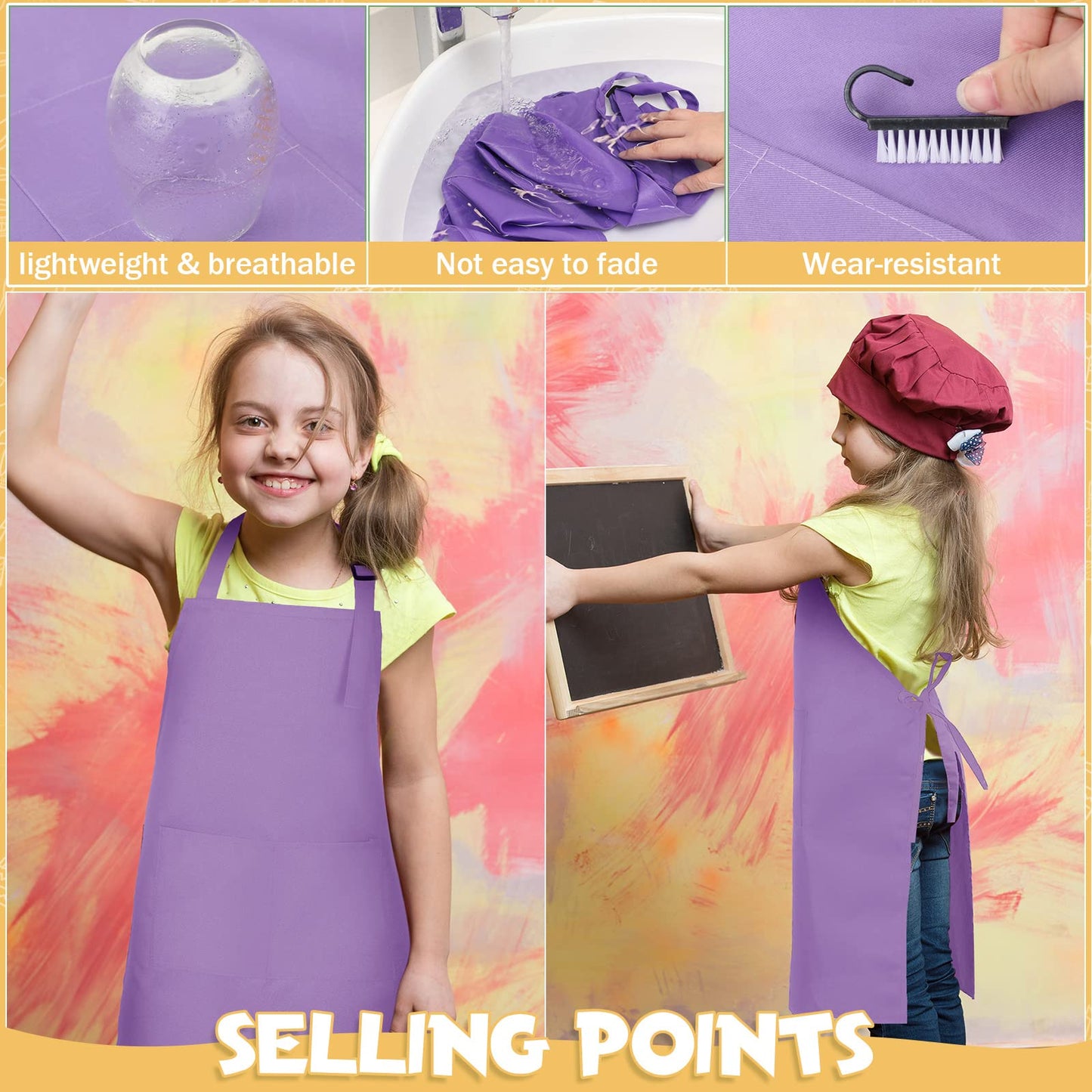 Eurzom 20 Pcs Christmas Kids Artists Aprons With Pockets Adjustable Chef Apron Children Painting Aprons For Cooking Baking(7-13