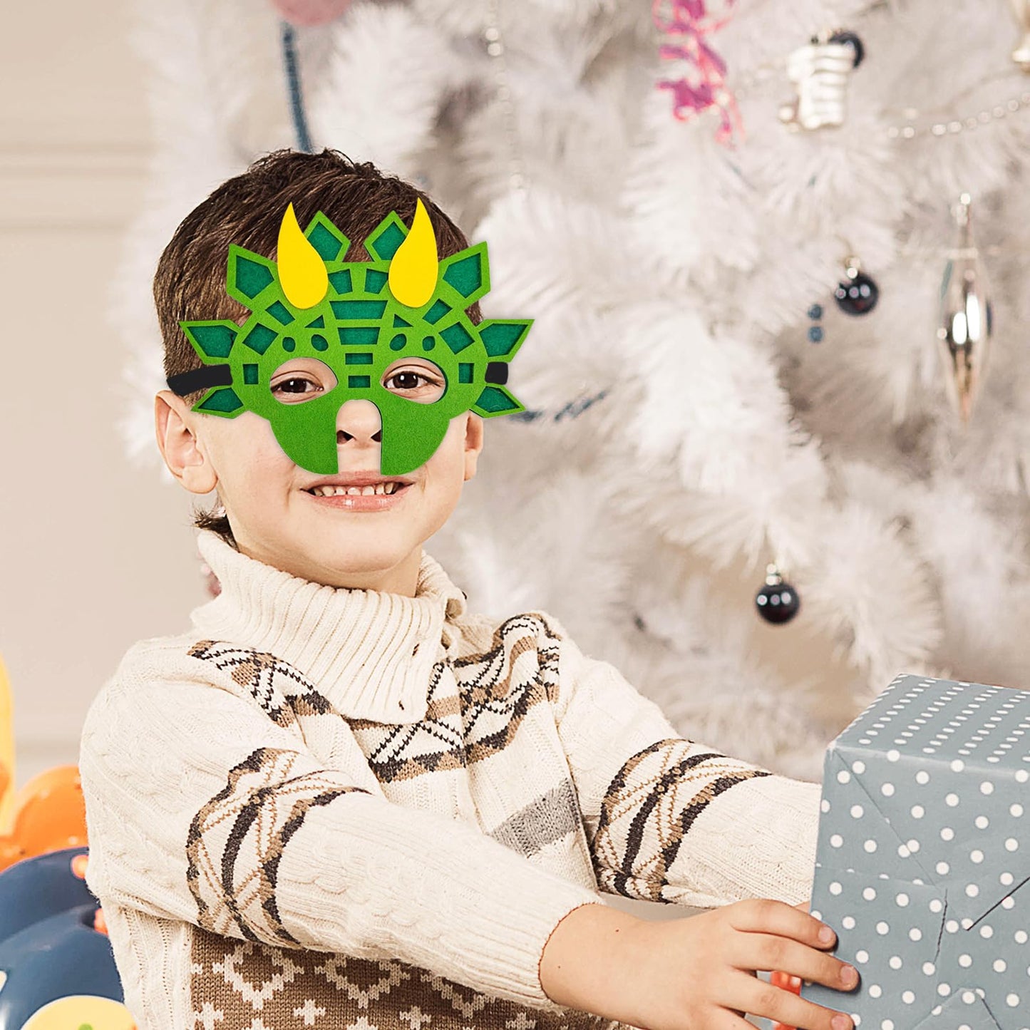 Jtnohx Felt Animal Masks, 10 Pcs Halloween Mask, Animal Costume For Birthday Party Supplies (Dino Mask)