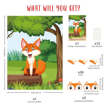 Neburora Pin The Tail On The Fox Party Game With 30 Tails For Forest Farm Birthday Christmas Supplies Pin Game, Boys Girls Woodl