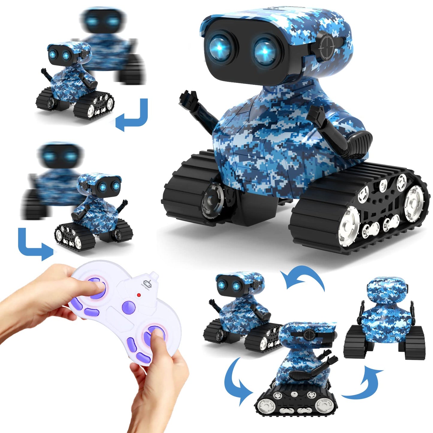 WeWi HLTH Robot Toys, Rechargeable RC Robots for Boys, RC Robot Toys for Kids, Kids Toys with Music and LED Eyes, 3+ Years Old B