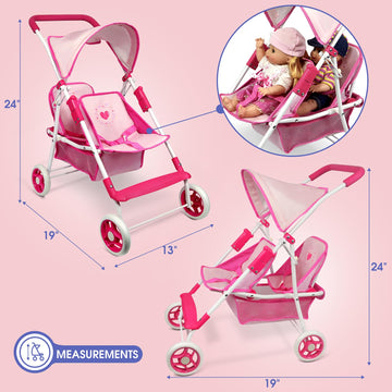 Baby Doll Collection Anivia Doll Stroller Heart Design Gifts For Toddlers And Girls Foldable Doll Stroller (Da208 Pink)…