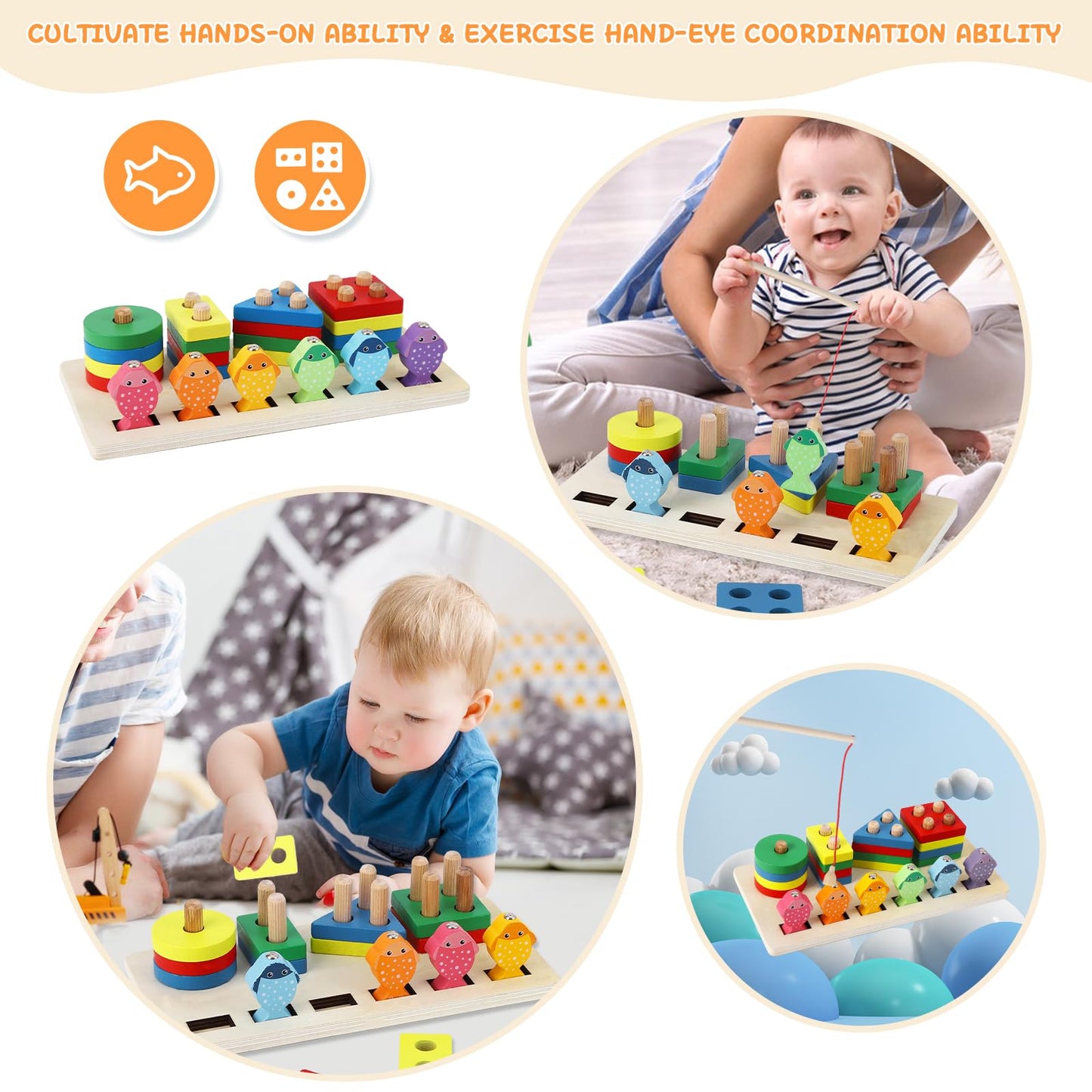 Merabufa Montessori Toys For 1 2 Years Old,Baby Sorting Stacking Toys For Toddlers Shape Sorters Wooden Block Birthday Gifts For