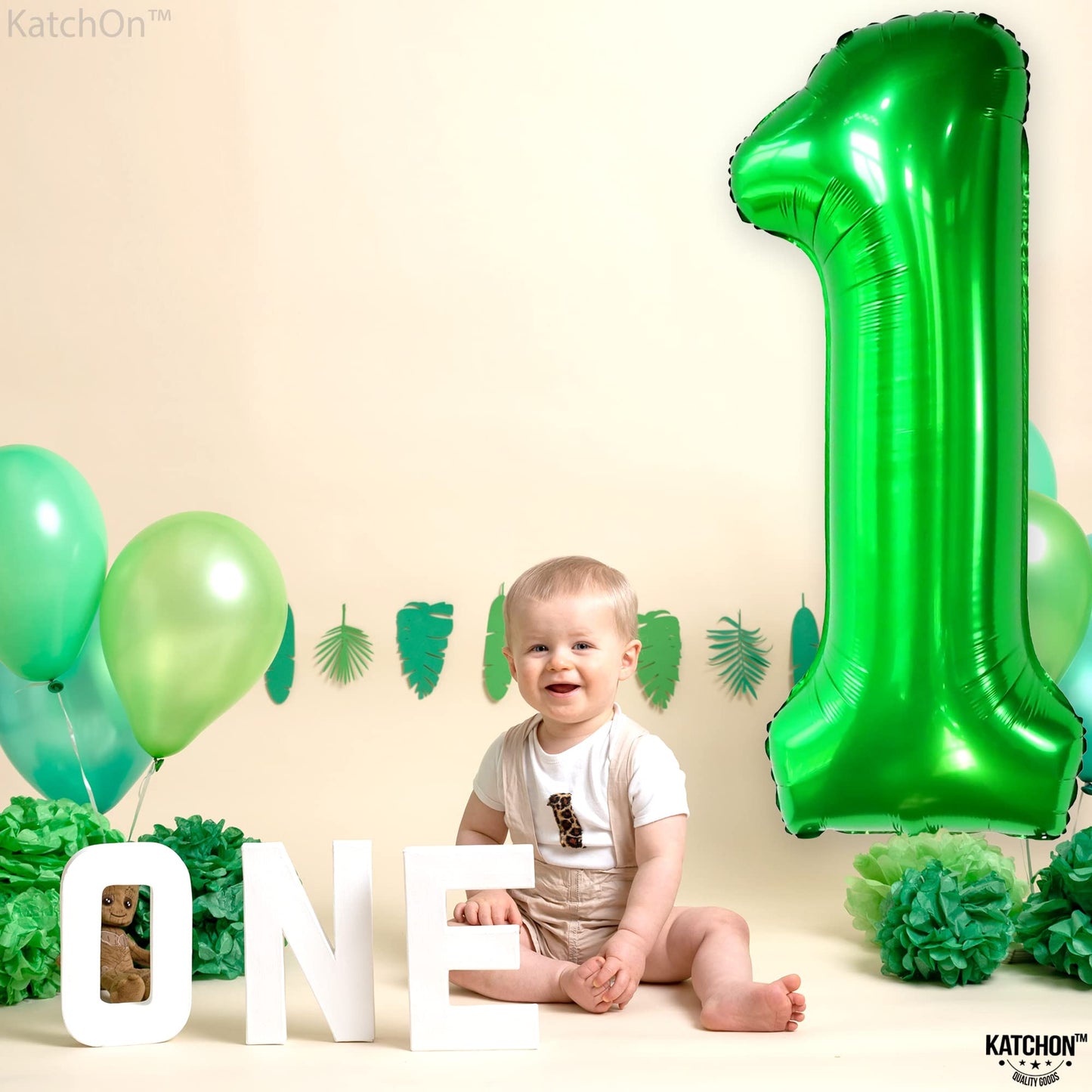 Katchon, Green One Balloon For First Birthday - Large 40 Inch | Green Number 1 Balloon For Wild One Birthday Decorations For Boys | Green 1 Balloon For First Birthday | Golf First Birthday Decorations