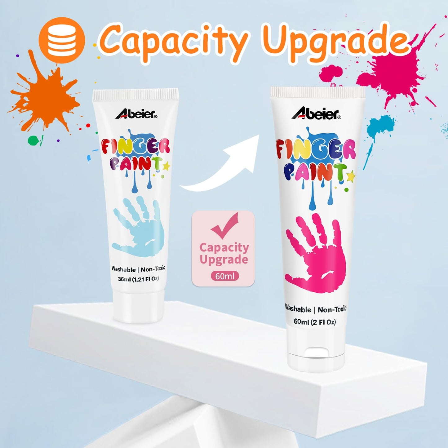 ABEIER Washable Finger Paint for Toddlers, Non-Toxic, 12 Pack of 2oz Assorted Colors, Safe for Kids Ages 1-6, Mess Free Art Supplies