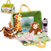 OUOZZZ Mini Zoo Stuffed Animals Set - Interactive Plush Toys, Safe & Washable, 9.8", Includes Tiger, Giraffe, Elephant, Zebra & Monkey