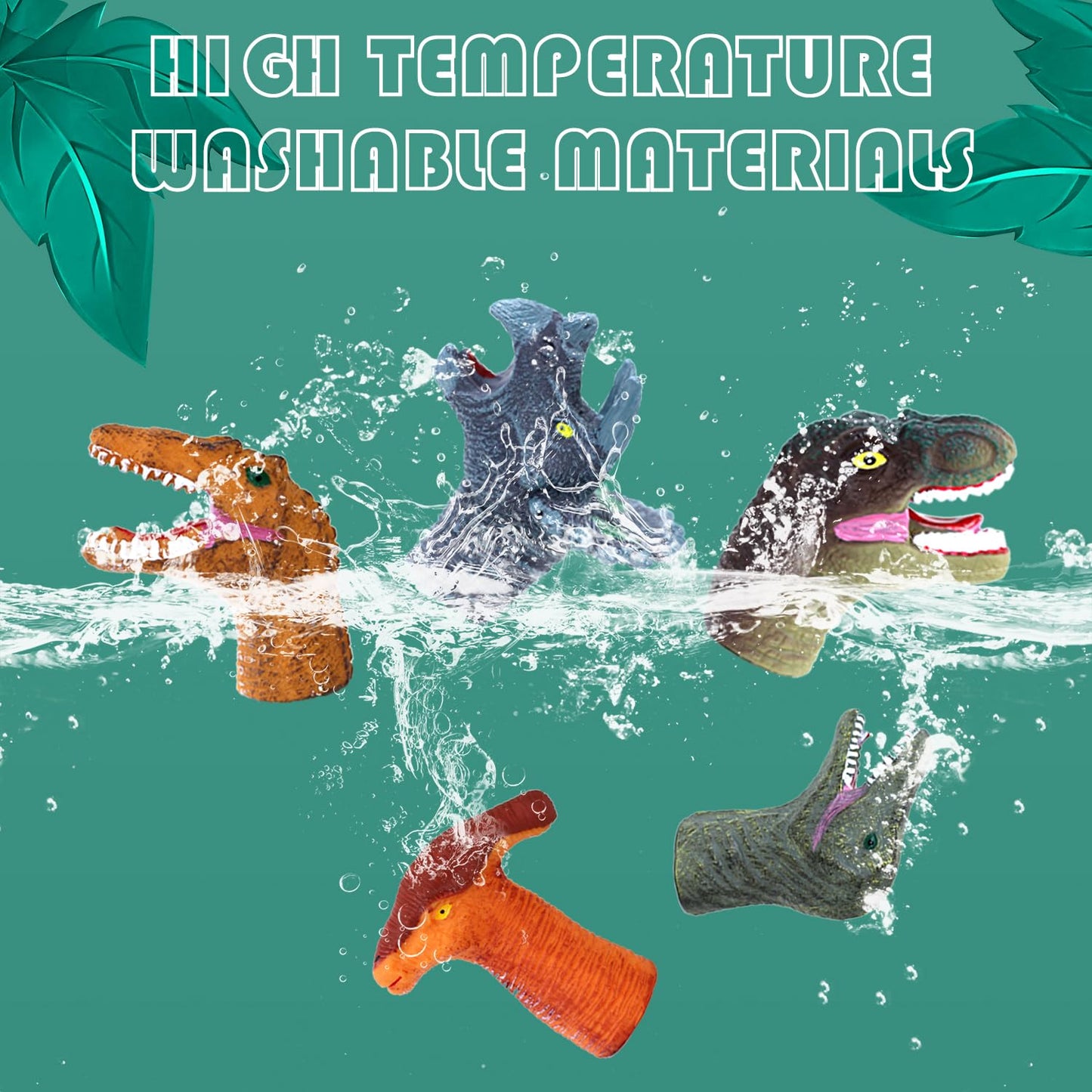 5Pcs Dinosaur Finger Puppets, Dinosaur Birthday Party Decorations Supplies Finger, Rubber Finger Puppets, Bath Finger Puppets Ba