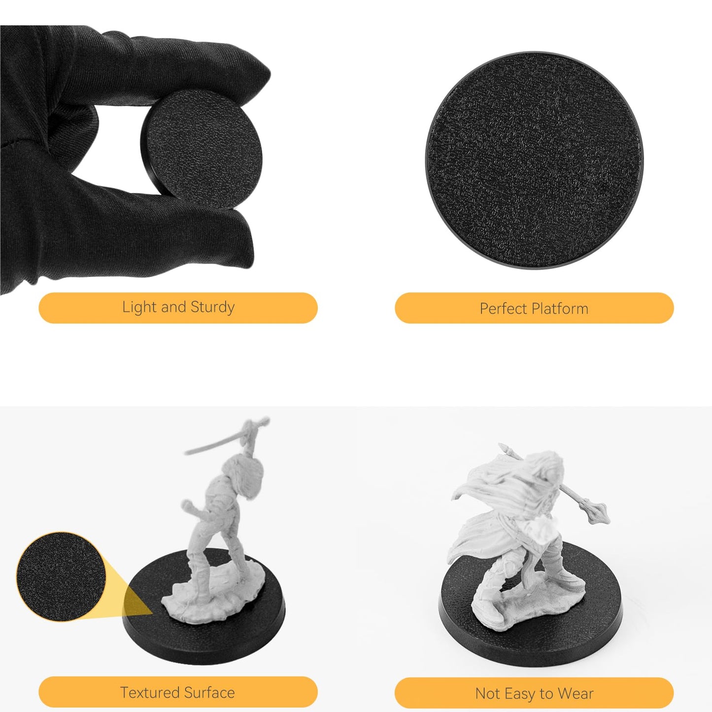 100Pcs Miniature Bases With 120Pcs Adhesive, 32Mm/1.26Inch Black Round Plastic Model Bases For Gaming Miniatures Or Wargames Boa
