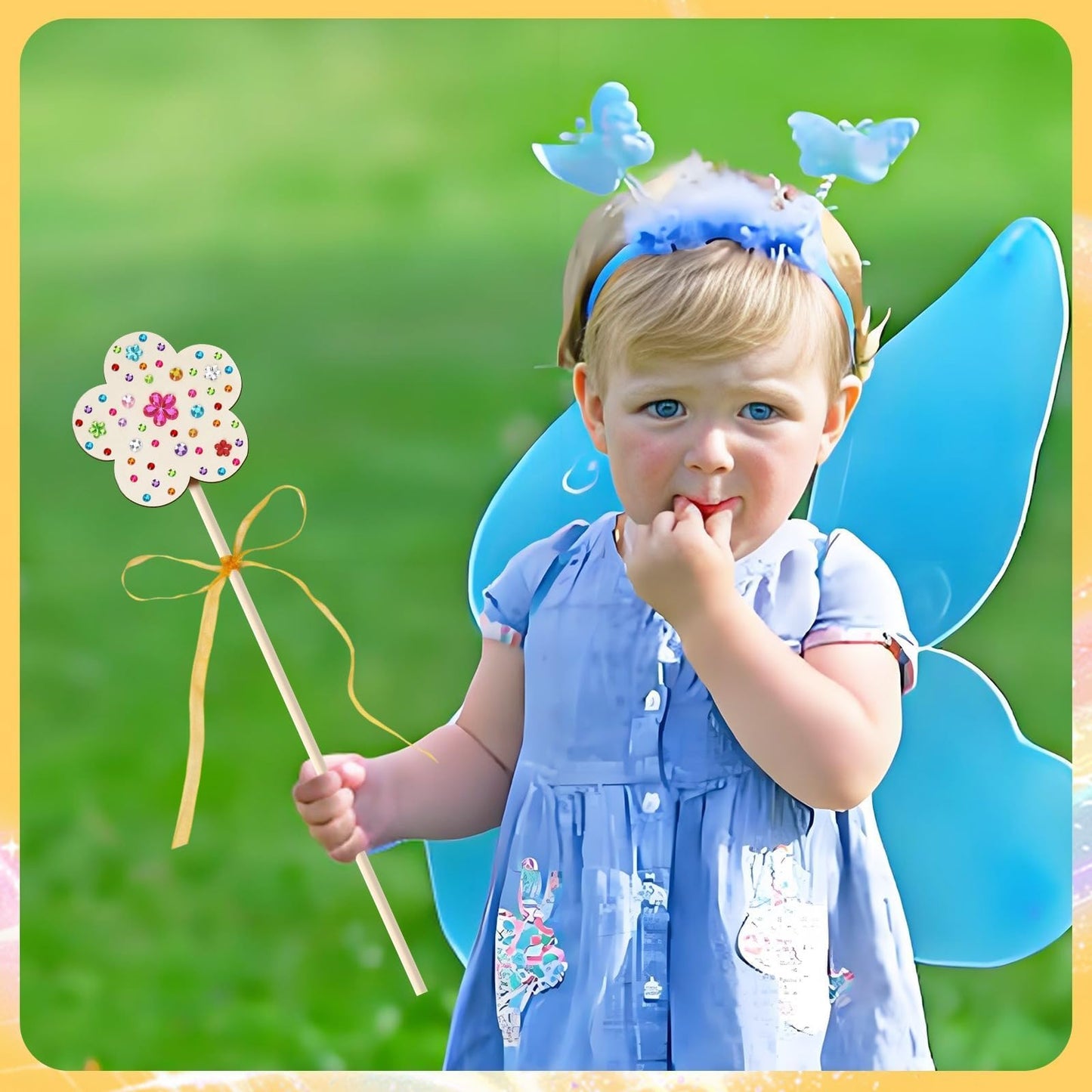 AUGSUN 43Pcs Princess Fairy Wands Kit, 20Pcs Wood Fairy Wands 20 Ribbons with 3 Sheets Gem Stickers Birthday Party Supplies Make