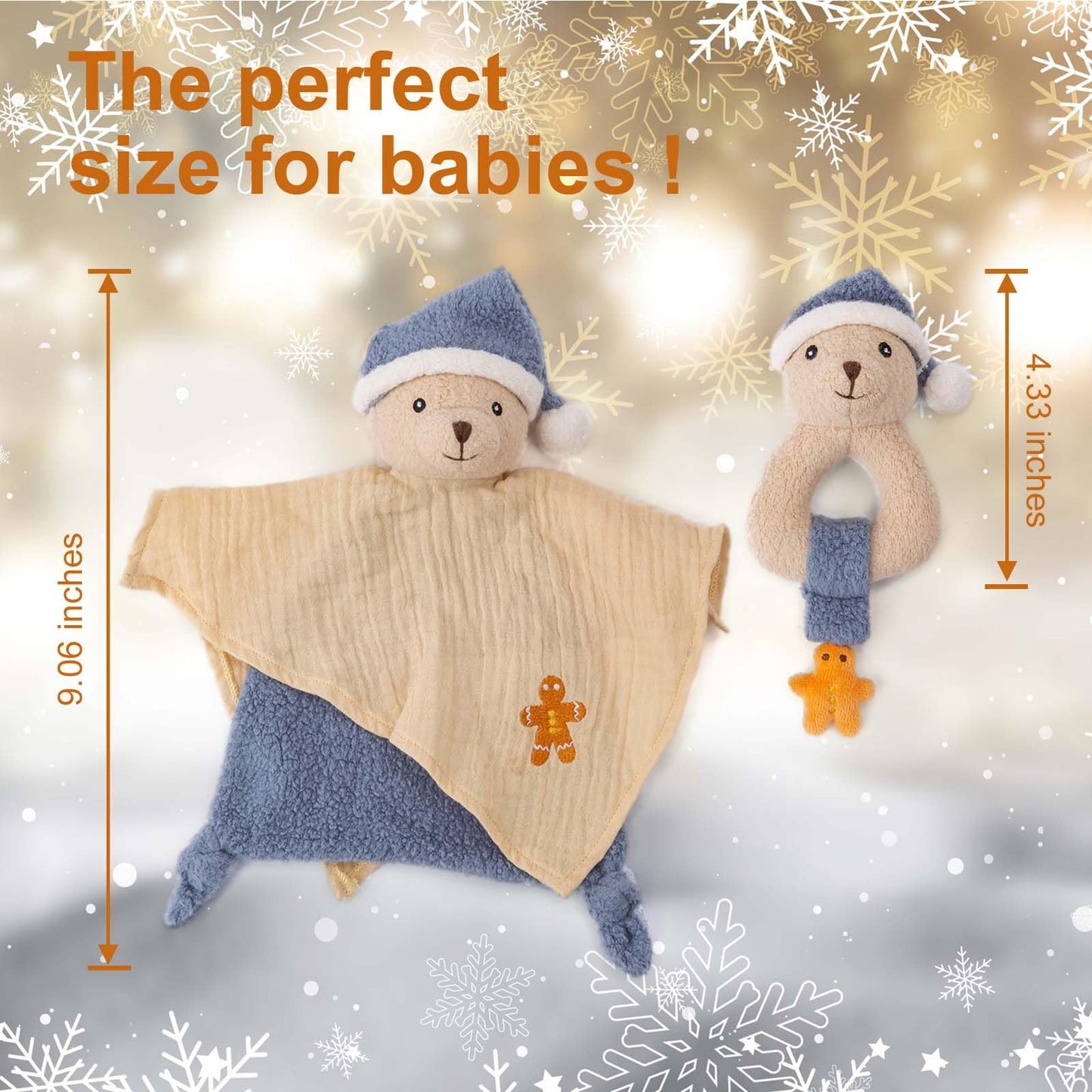 CUDDLE CORNER Organic Cotton Stuffed Animal Rattle Baby Toys Plush Polar Bear Cuddle Cloth and Hand Grip Ring Rattles Plush Toy Set for Newborns Infant Boys Girls 2 PCS