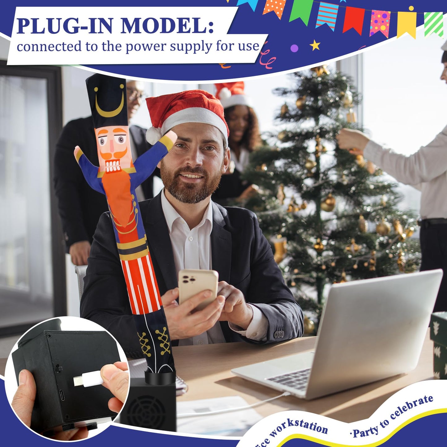 Poen 3 Pcs Winter Mini Inflatable Tube Man Gift Wacky Waving Inflatable Tube Guy With Blower Desktop Mini Dancer Tubes Man Gift For Winter Man Women Birthday Party Decoration(Nutcracker)