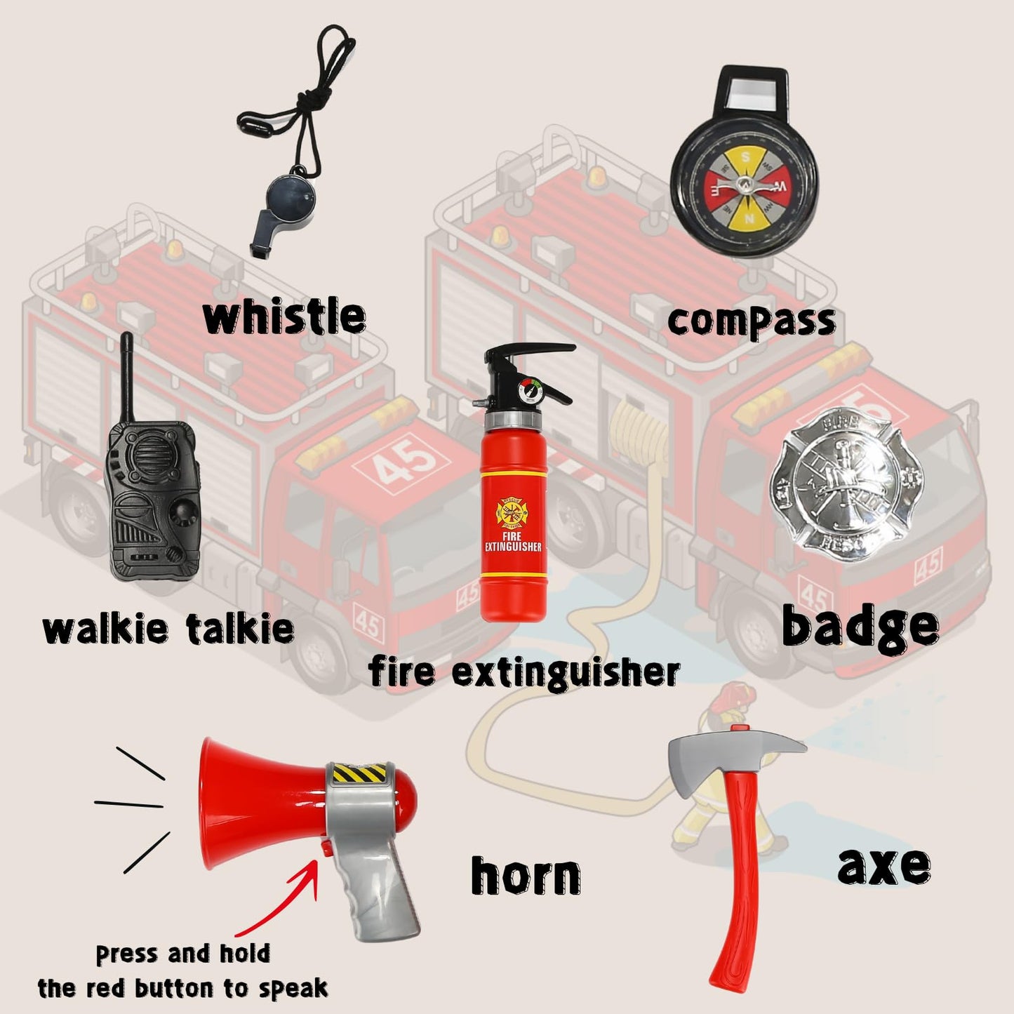 Yolsun Kid'S Fireman Costume, Boy Firefighter Dress Up, Fire Fighter With Toy Accessories Halloween Role Play (11 Pcs, 10-12 Yea