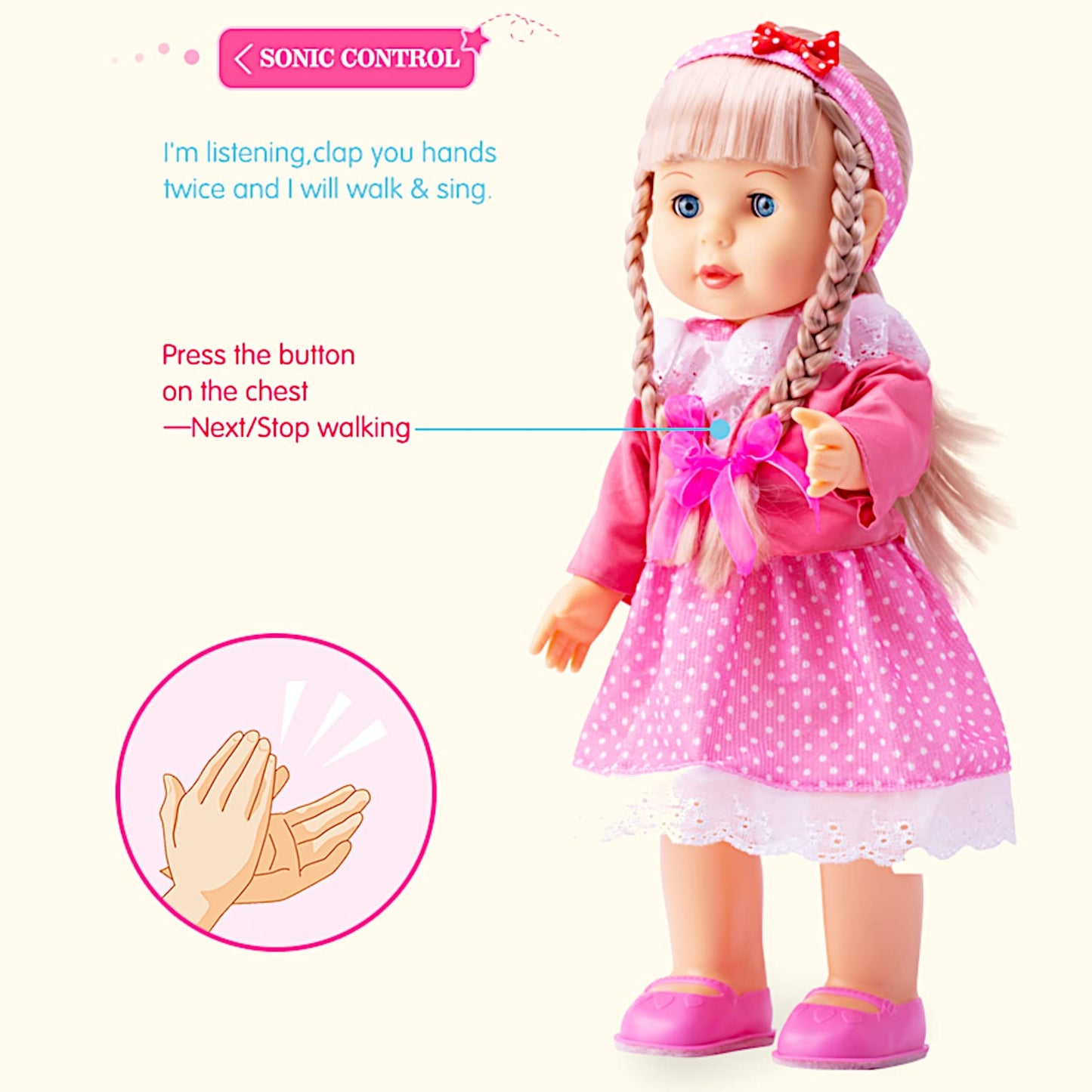 Poco Divo Walking Doll 17' Interactive Vinyl Toy Baby Sonic Control Cuddly Girl Singing Talking Blonde Princess With Blinking Eyes