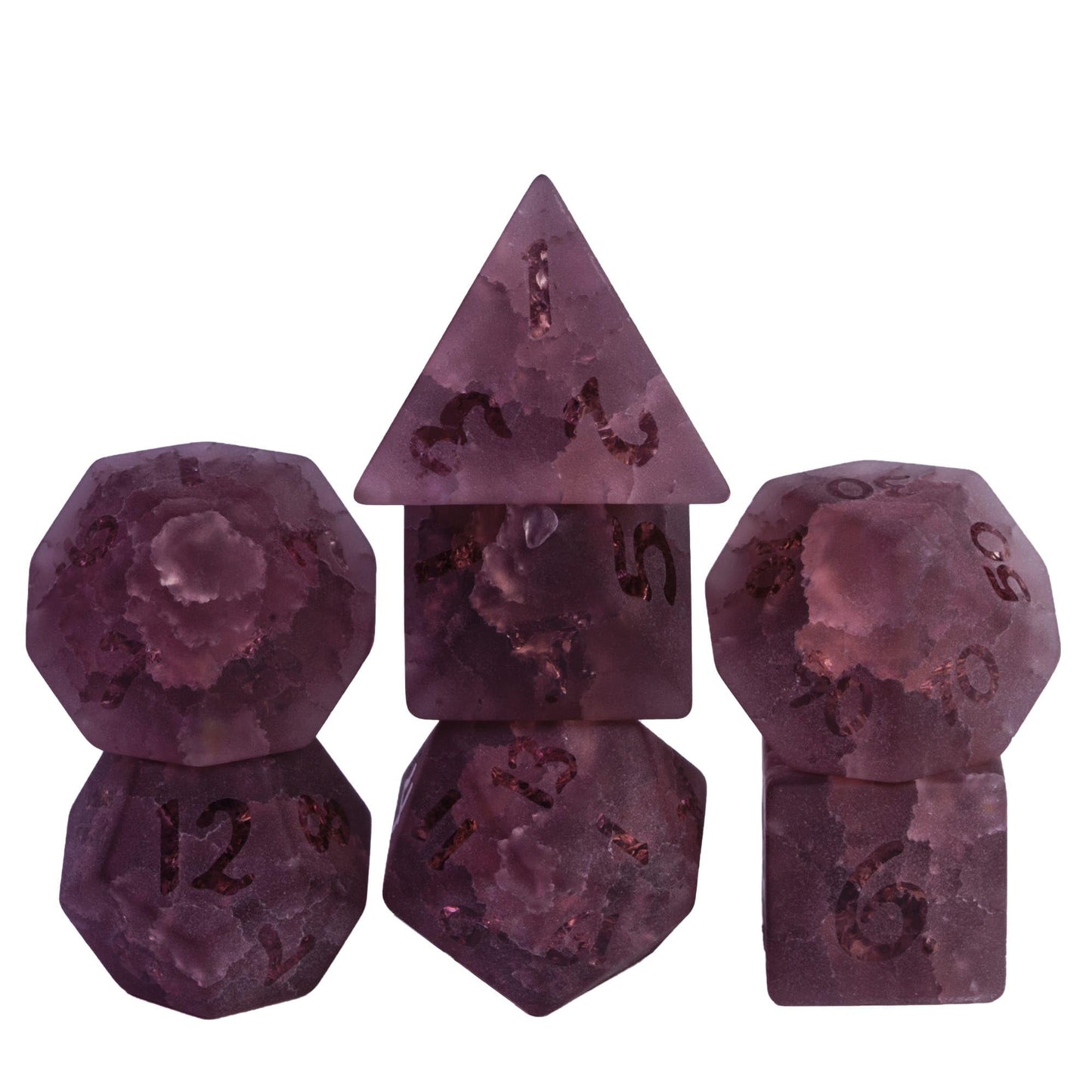 Udixi Pink Cracked Glass Dice Set D&D, 7 Piece Glass Polyhedral Dnd Dice For Dungeons And Dragon Tabletop Game