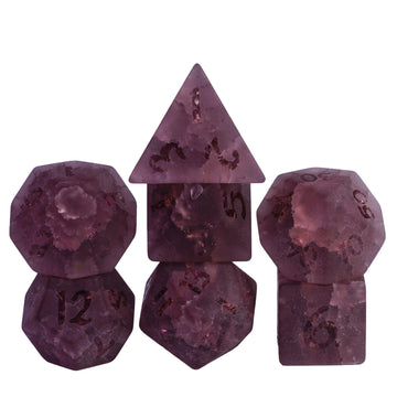 Udixi Pink Cracked Glass Dice Set D&D, 7 Piece Glass Polyhedral Dnd Dice For Dungeons And Dragon Tabletop Game
