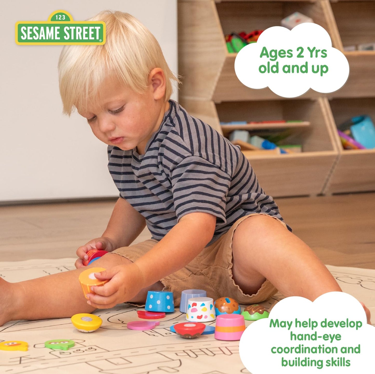 KIDS PREFERRED Sesame Street-Wood Mix-n-Match Cupcake Set for Toddlers