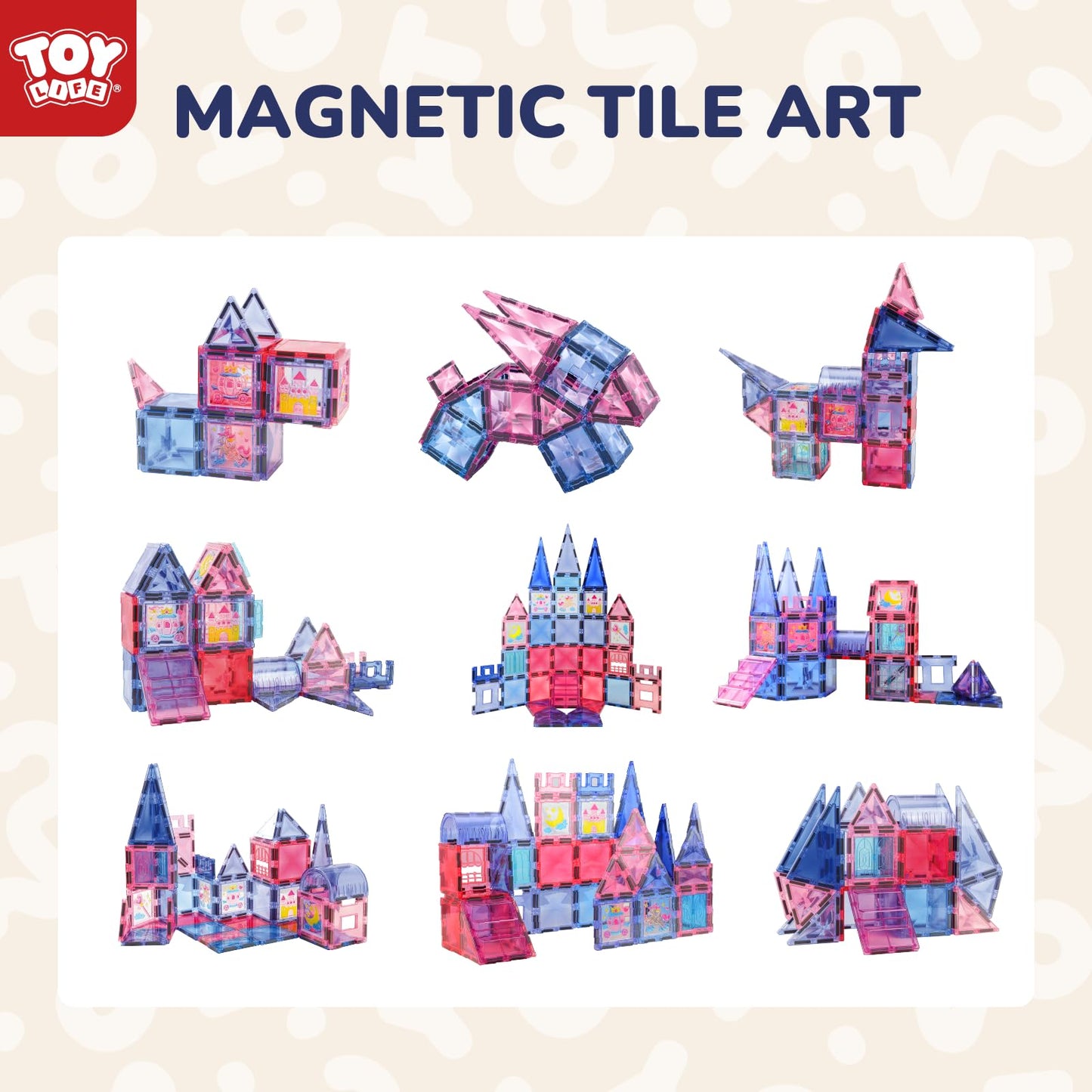 Toy Life Magnetic Tiles 68Pcs Princess Castle Magnet Tiles With Windows Art, Building Toys Girls Magnetic Tile For Toddlers 3+, Magnetic Tile Art For Kids Ages 4-8, Craft Toys Gifts For Kid