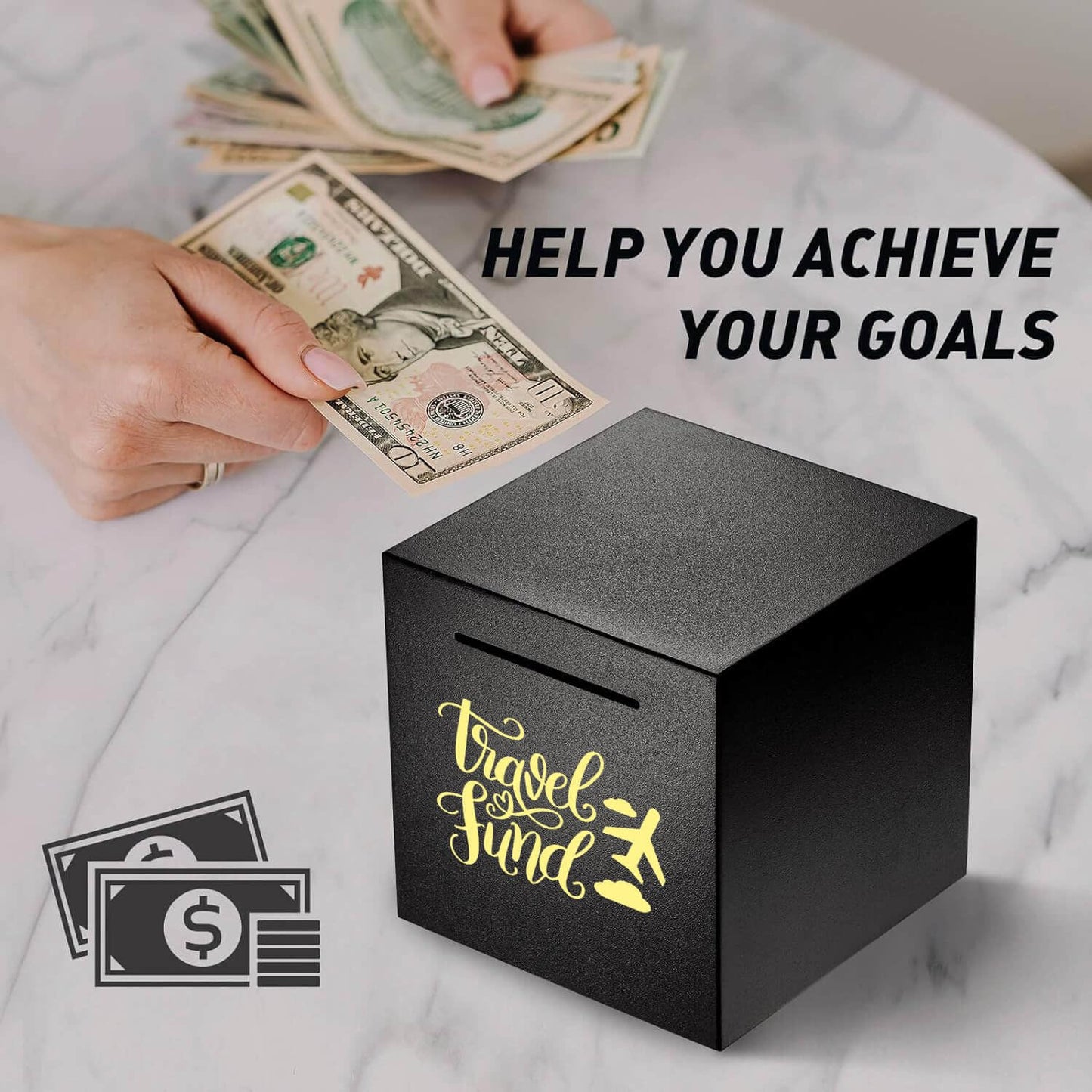 Piggy Bank Made Of Stainless Steel, Piggy Banks For Adults Coin Bank,Can Only Save The Piggy Bank That Cannot Be Taken Out (Travel.Fund(4.72 Inch-Black))