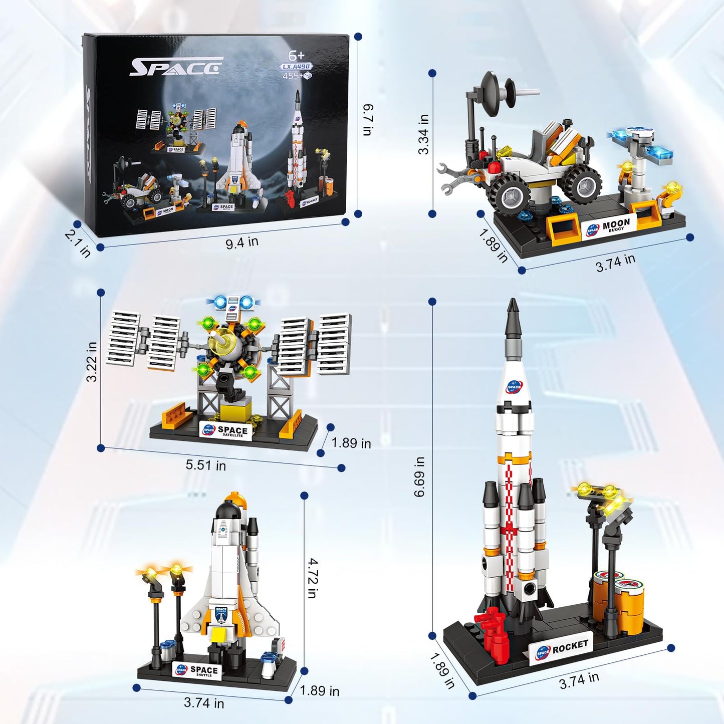 Space Exploration Shuttle Toys For Boys, Stem Aerospace Building Kit Toy With Rocket, Space Shuttle, Moon Buggy And Satellite, B
