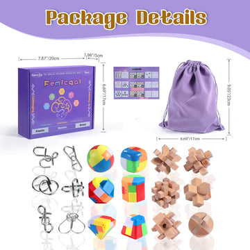 Femicgal Brain Teaser Puzzles For Adults And Kids, 18Pcs Puzzle Games Set, 3D Wooden Plastic Metal Puzzle, Unlock Interlock Mind