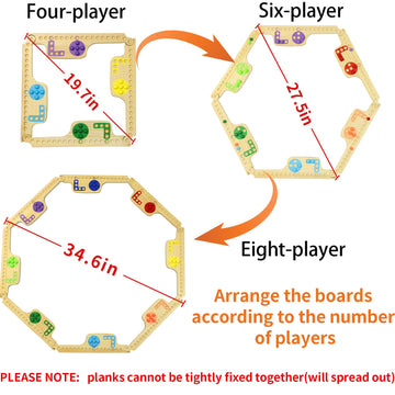 Grhonior Pegs and Jokers Board Game - Wooden Game Board for 2-8 Players, 8 Colors, 40 Marbles, Model 8-31, Log-8player