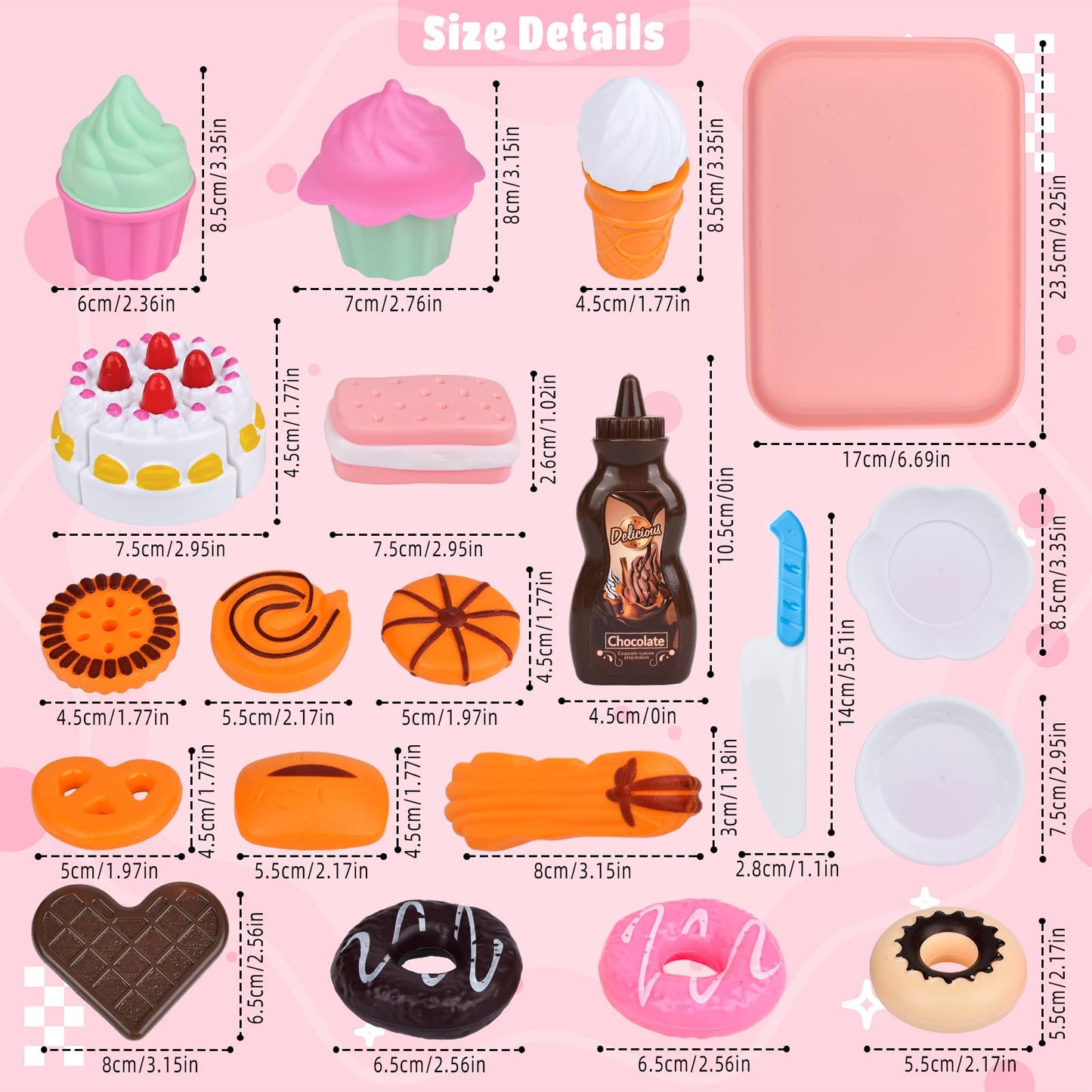 Pretend Dessert Food Toys Sets ,Play Food Set for Kids ,Cutting Toys Ice Cream and Cake,Plastic Cupcake, Baking Cookies,Pretend