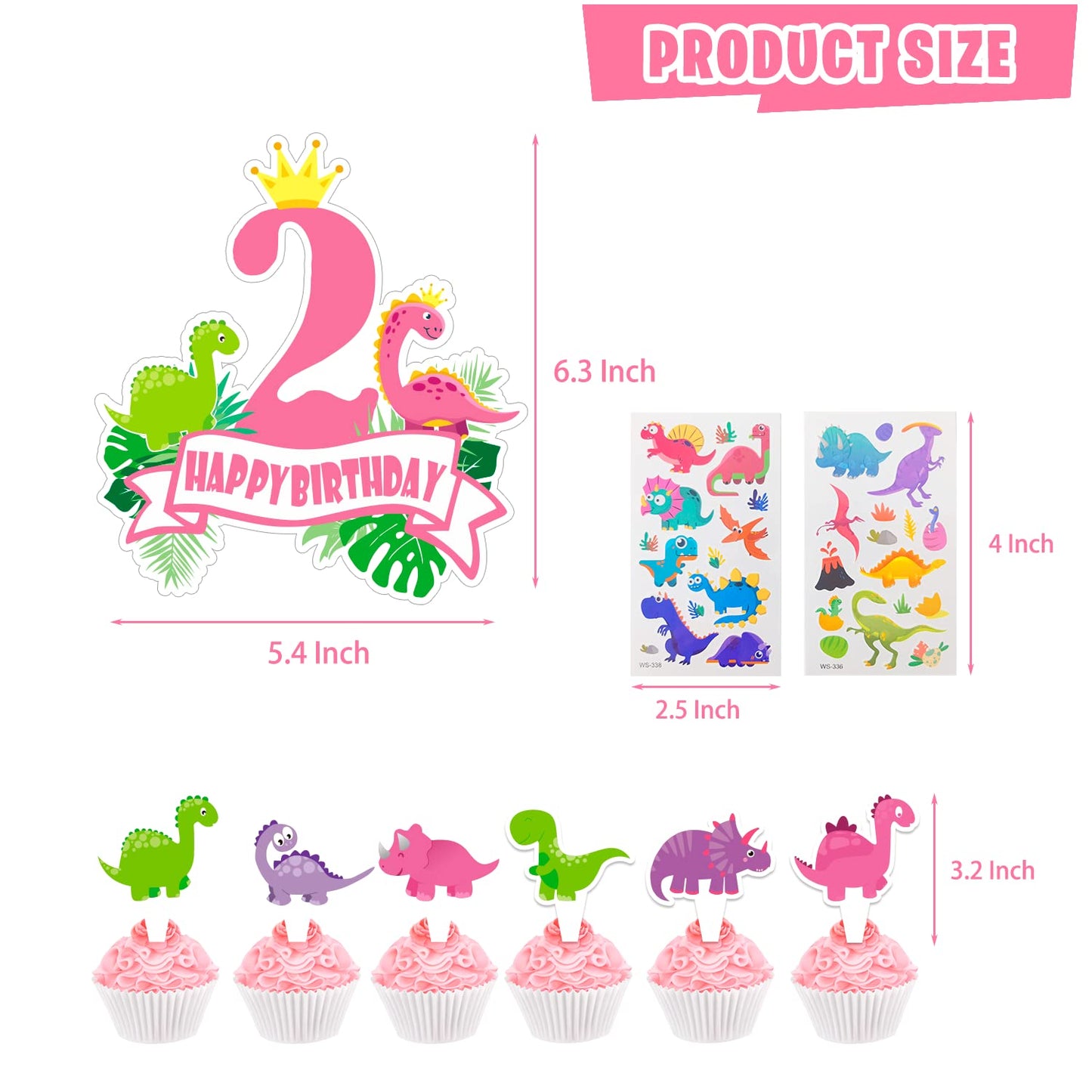 Mpanwen Girl Dinosaur 2Nd Birthday Party Decorations, Two Rex Pink Dinosaur Dino Party Supplies For Girls Baby - Banner, Cake, A