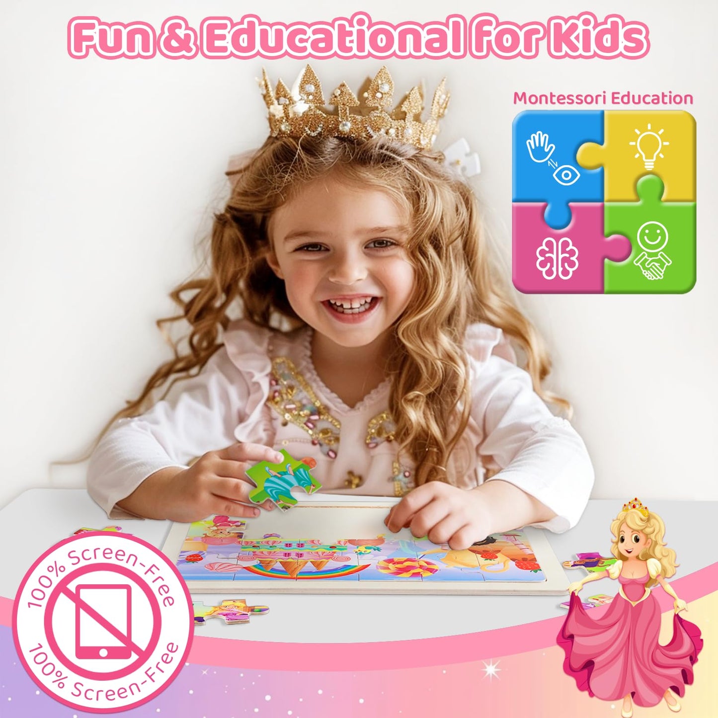 Puzzles For Kids Ages 4-6 - Unicorn Mermaid Princess Fairy Wooden Jigsaw Puzzles For Kids Toddlers Ages 3-5 Preschool Puzzle Bir