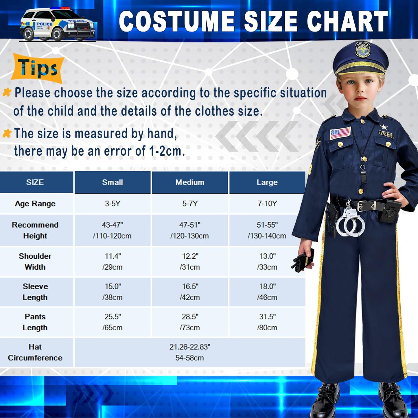 Beikeetoo Halloween Police Costume For Kids, Exquisite Police Officer Costume For Kids Costumes For Boys Girls, Dress Up Police