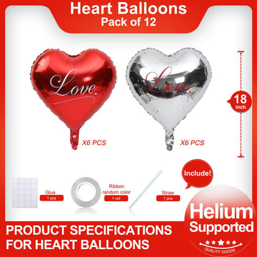 12 Pcs Red Heart Shaped Balloons 18 Inch I Love You Valentines Day Decorations Balloons For Valentines Day Bridal Shower Wedding