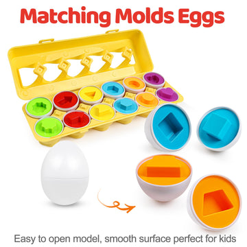 FQKIOMY Egg Toys for Toddlers,Montessori Geometric Eggs Early Fine Motor Skills Learning Color Shape Sorting Matching Game Easte