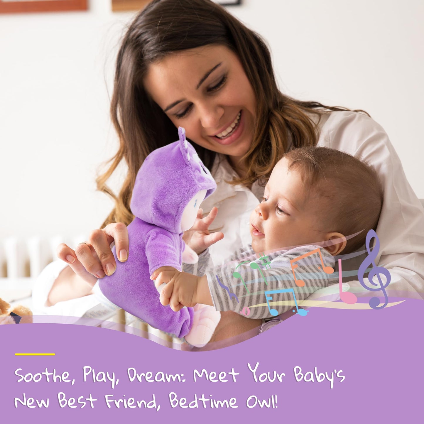 June Garden 12'' Soothing Music Sweet Dolly Bedtime Owl - Interactive Stuffed Ultra Soft Talking Baby Doll For Birth And Up