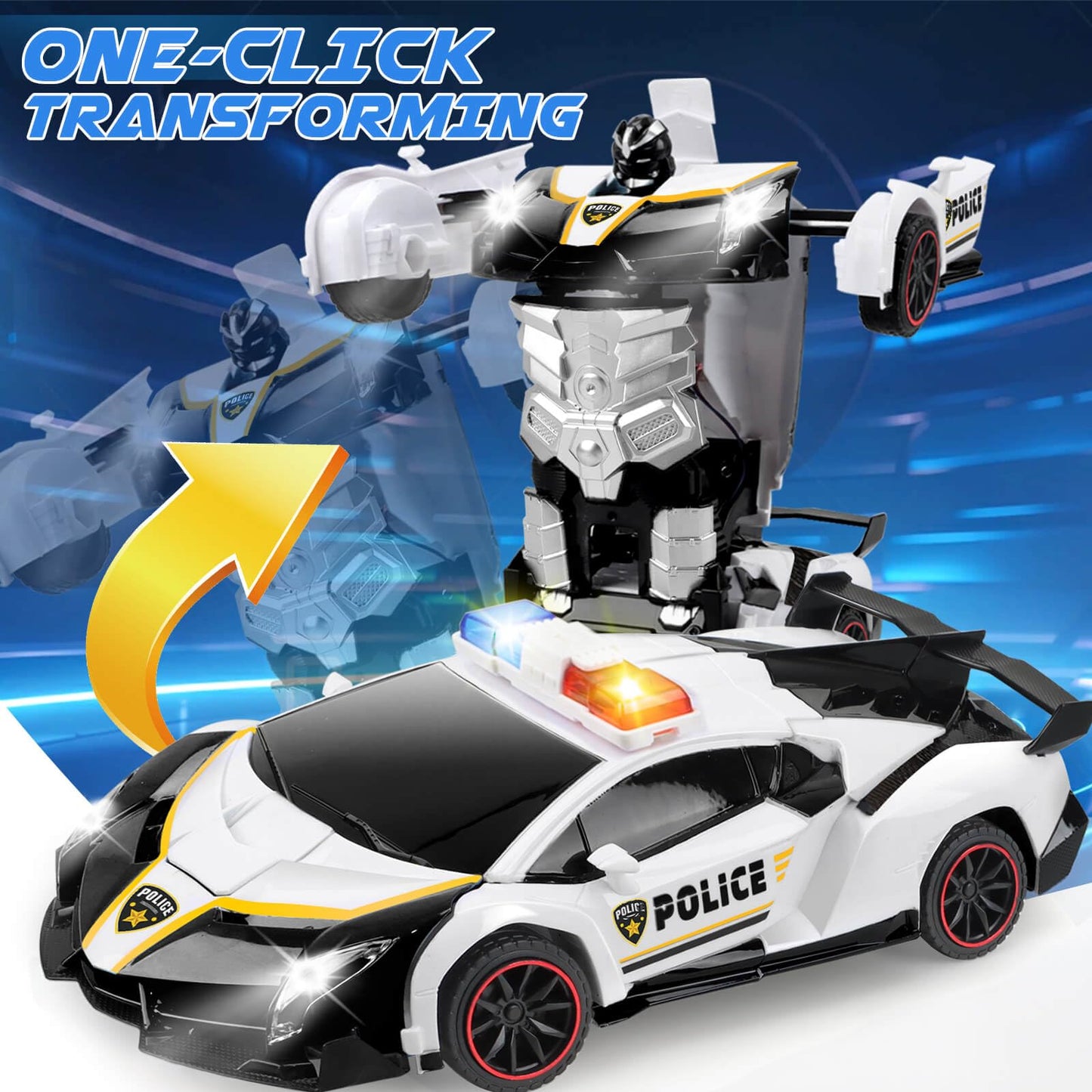 YOTOY Remote Control Car Toy for Kids 4 5 6 7 8, Transform Police RC Cars Toy, Robot Car, Birthday Gift for Kids Toys Age 4 5 6