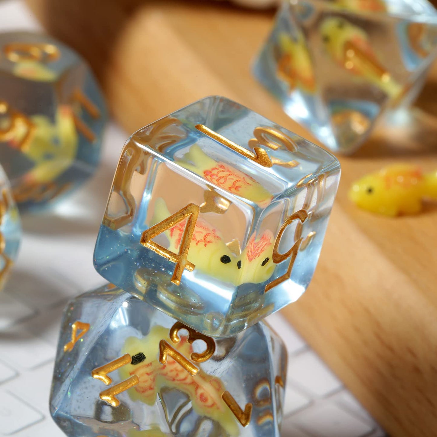 Fish DND Dice, DNDND 7PCS Resin Dice Set with Velvet Bag for Dungeons and Dragons D&D Role Playing Games and Tabletop Games (Fis