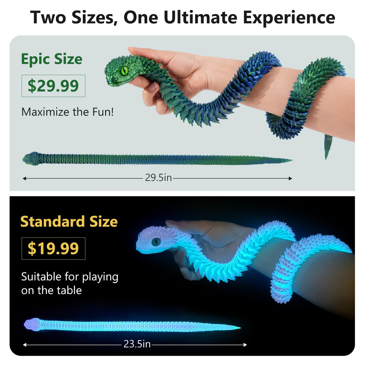 Nemoro 3D Printed Articulated Snake - 29.5'' Crystal-Like Movable Snake- Realistic Slithering Design, Collectible Articulated Mo