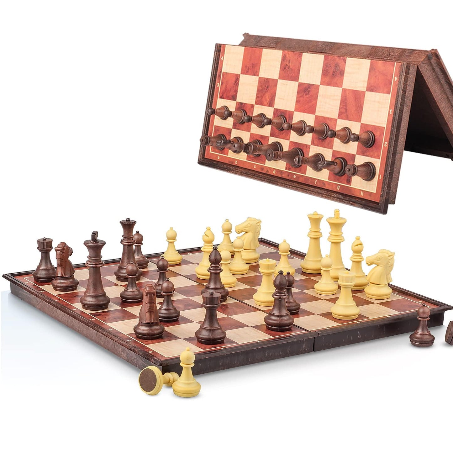Simplewin 7.87 Inch Mini Magnetic Travel Chess Set, Walnut-Style - Small Portable Pocket Folding Chess Board Games, Ideal For Tr