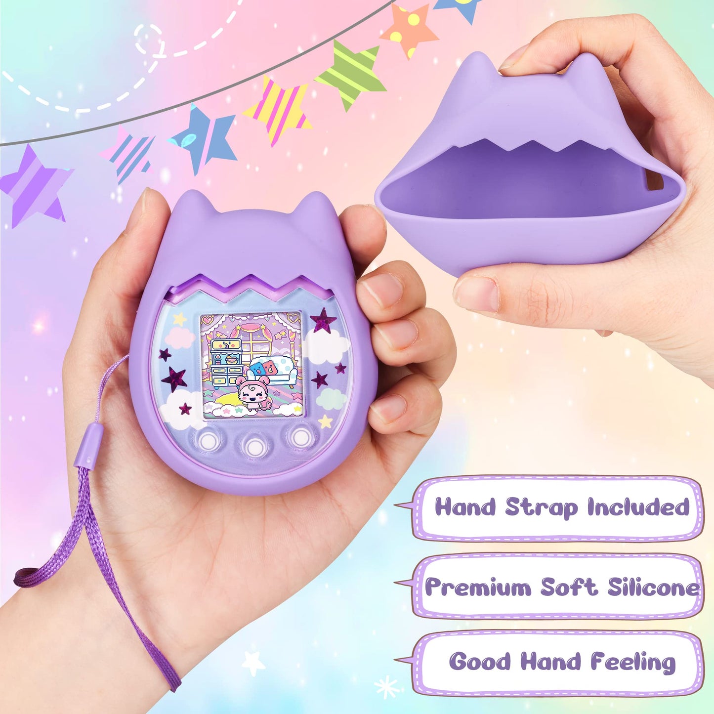 Meetikar Silicone Cover Compatible With Tamagotchi Pix Virtual Pet Game Machine, Tamagotchi Pix Case With Finger Lanyard, Tomaga