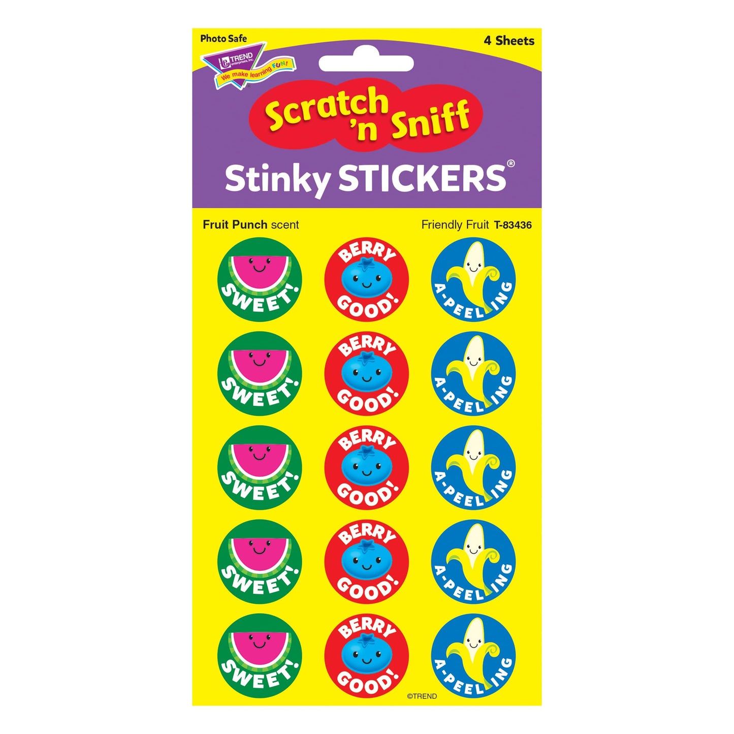 Trend Friendly Fruit/Fruit Punch Stinky Stickers, Classroom Incentives, 60 Count
