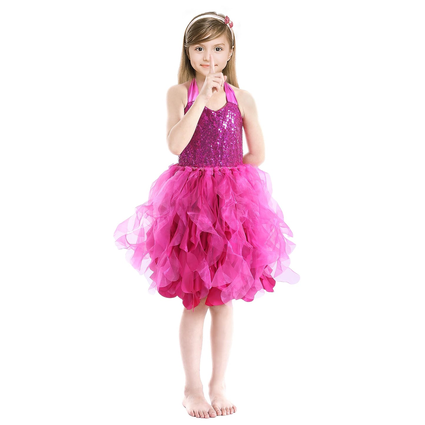 Hot Pink Tulle Dress for Girls Sequin Tutu Dress for Birthday Party Christmas Wedding Dancing 9-10T
