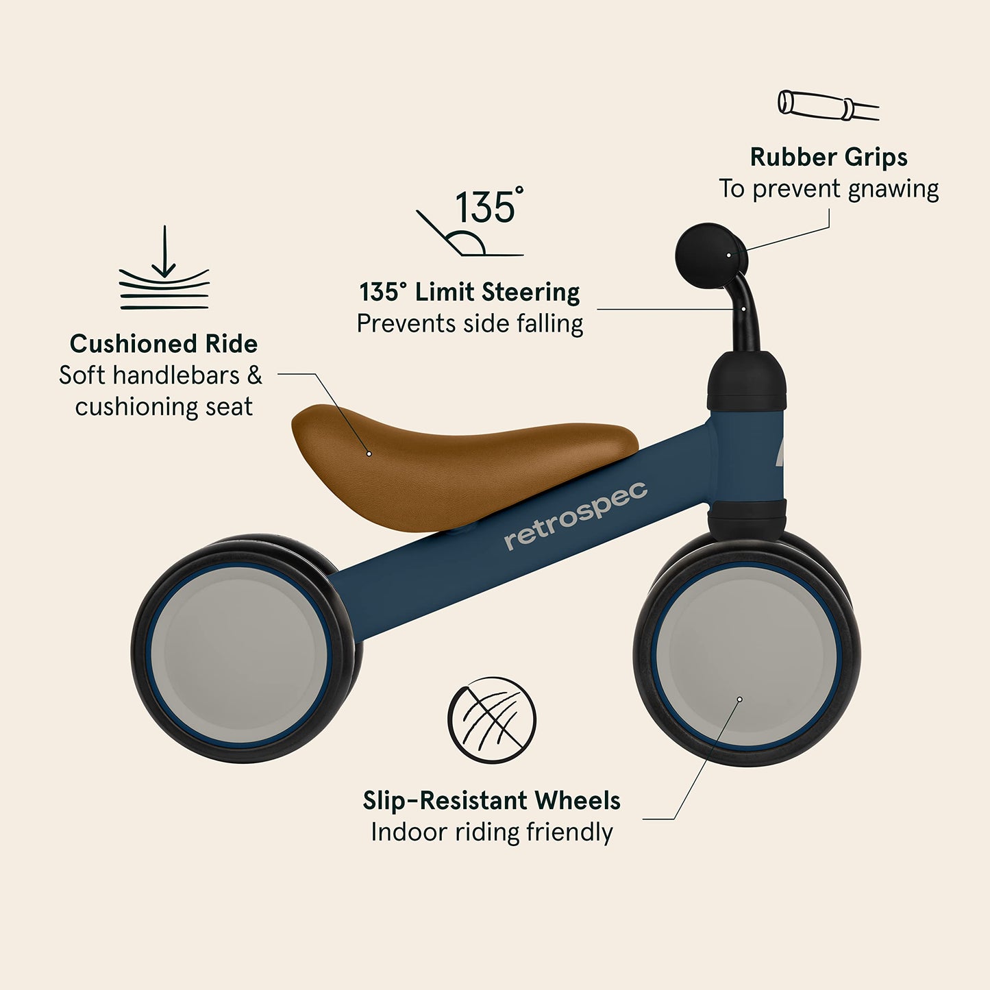 Retrospec Cricket Baby Walker Balance Bike With 4 Wheels For Ages 12-24 Months - Toddler Bicycle Toy For 1 Year Old’S - Ride On Toys For Boys & Girls
