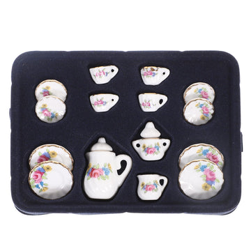 Toddmomy Miniature Tea Sets Dollhouse Porcelain Tea Set 1 12 Scale Miniature Dollhouse Accessories Kitchen Miniature Decor for D