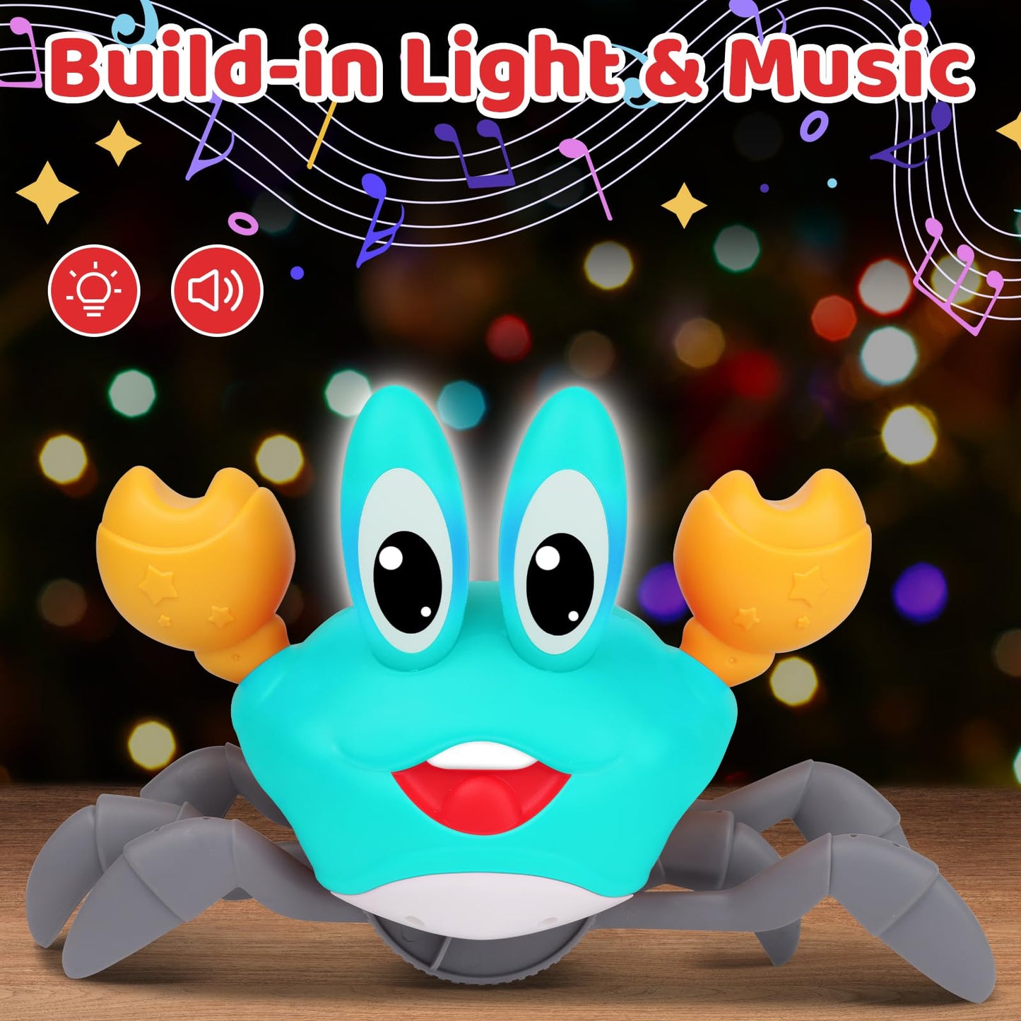 Funmission Crawling Crab Baby Toy, Infant Tummy Time Toys For 3-6 Year Olds With Music And Led Light, Sensory Toys For Babies To