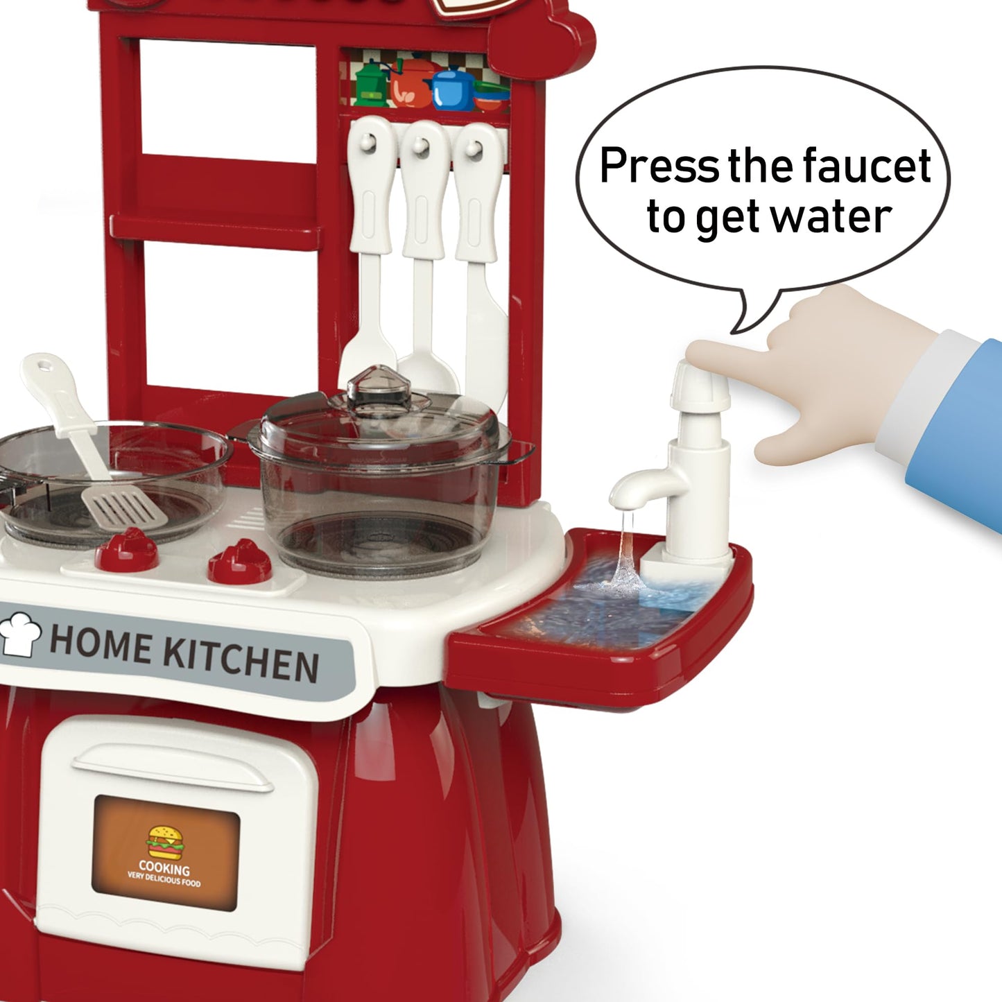 Kitchen Set for Toddler with Sound and Light,Pretend Cooking Food Set,Kids Kitchen Playset,Play Sink with Running Water and Elec