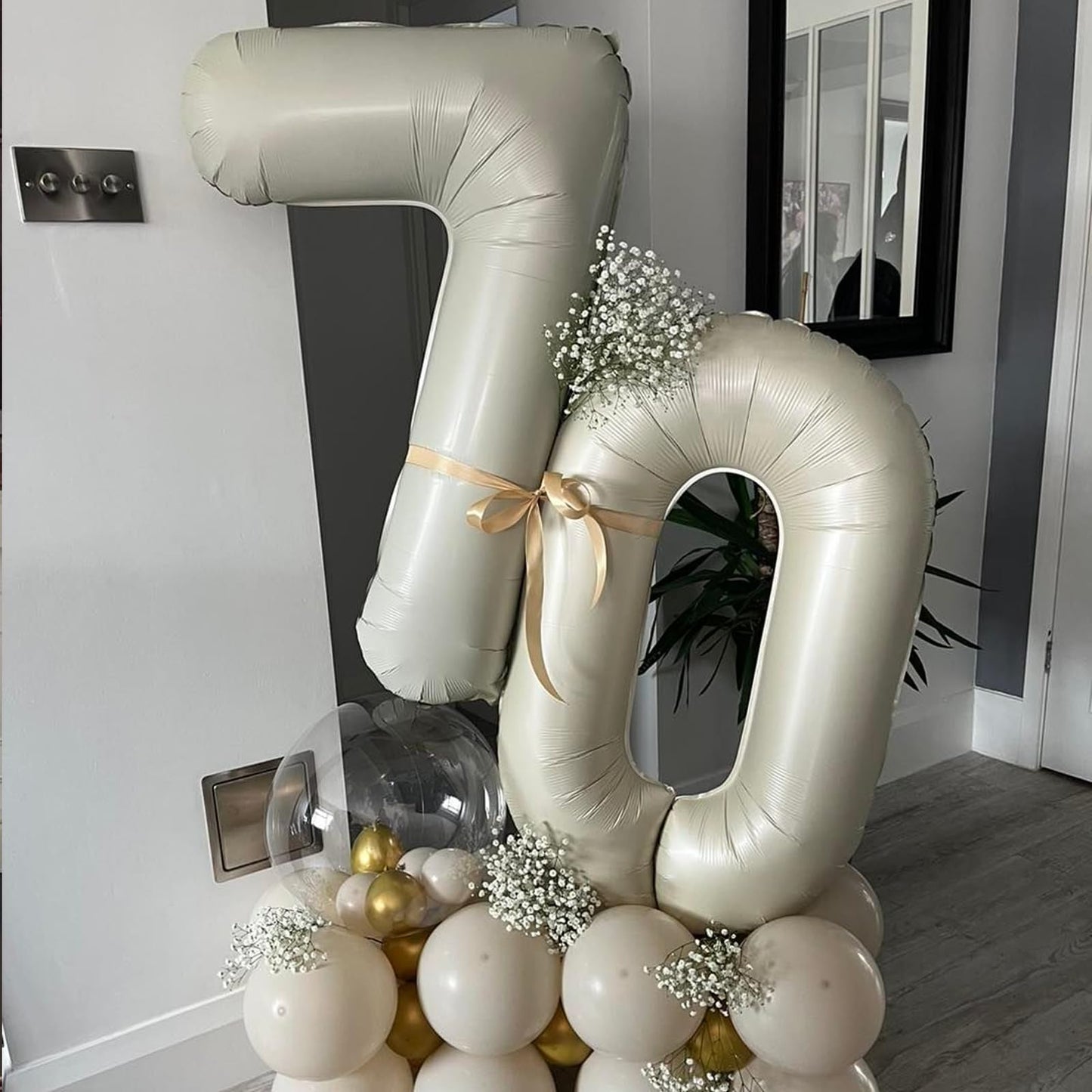 Biapian 40 Inch Cream Number 80 Balloon, 80Th Birthday Balloons, Big Digital 80 Beige White Giant 80 Foil Balloon Helium For Men