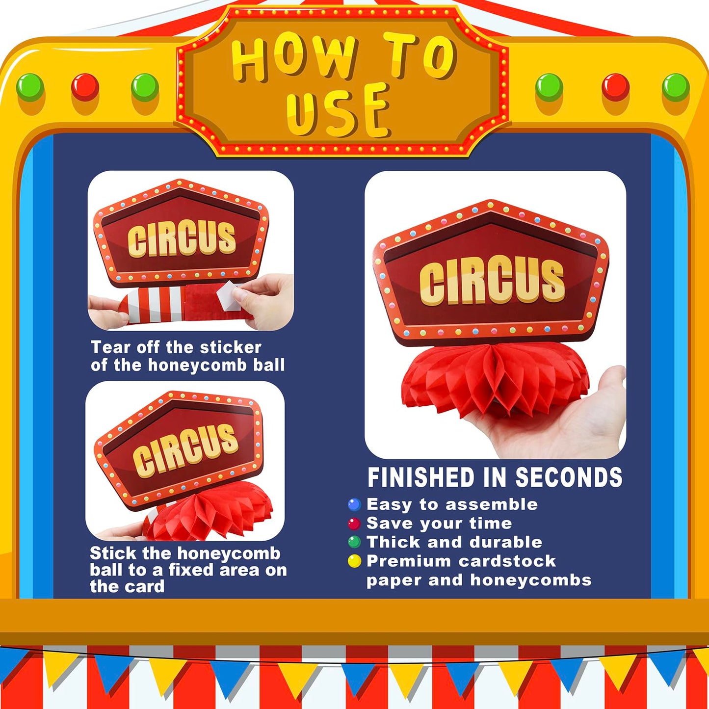 Hapibidesign Carnival Circus Party Decorations - Honeycomb Centerpieces For Circus Birthday Decor - Carnival Circus Table Decora